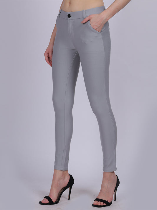 Light Grey Narrow Fit Formal Stretchable Pants