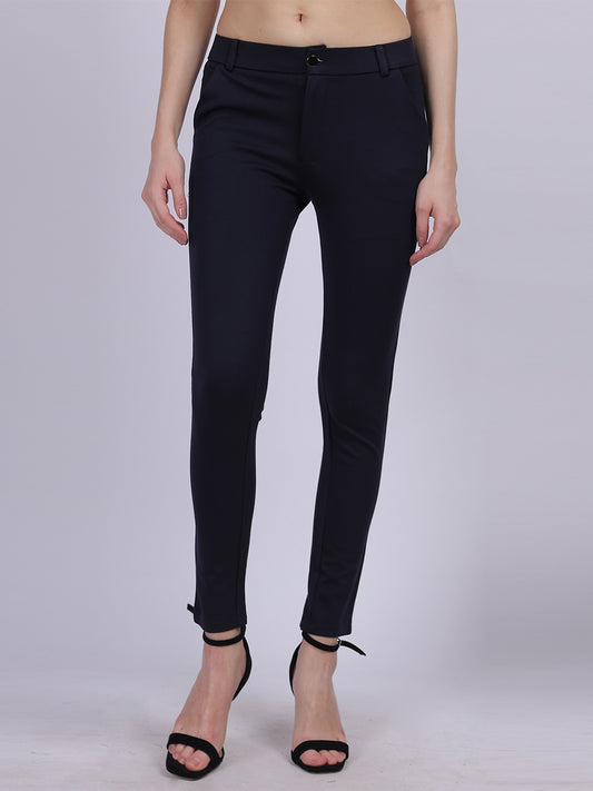 Navy Narrow Fit Formal Stretchable Pants