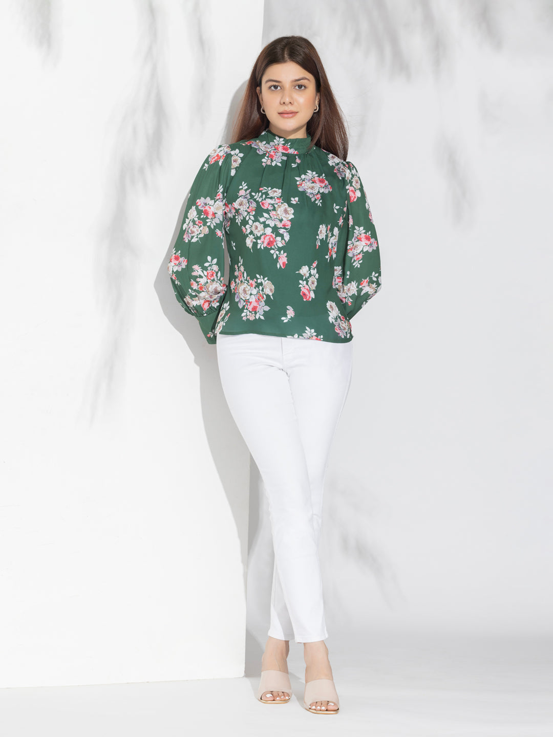 Floral Print High Neck Fancy Top