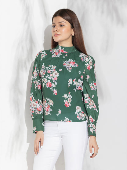 Floral Print High Neck Fancy Top