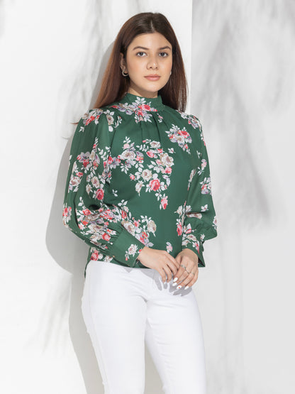 Floral Print High Neck Fancy Top