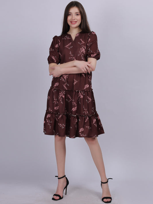 Floral Printed Layered Fashion Dress