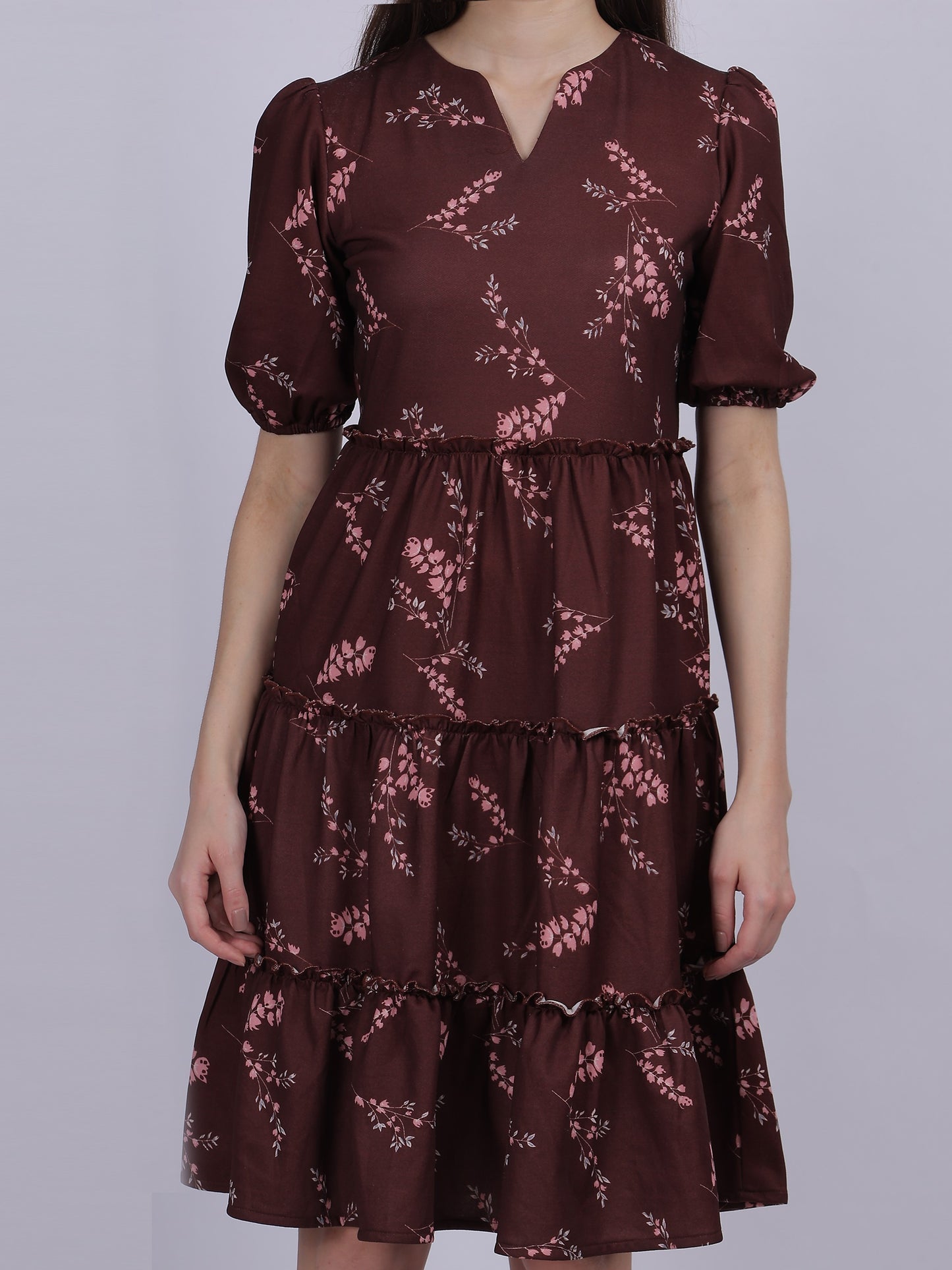 Floral Printed Layered Fashion Dress