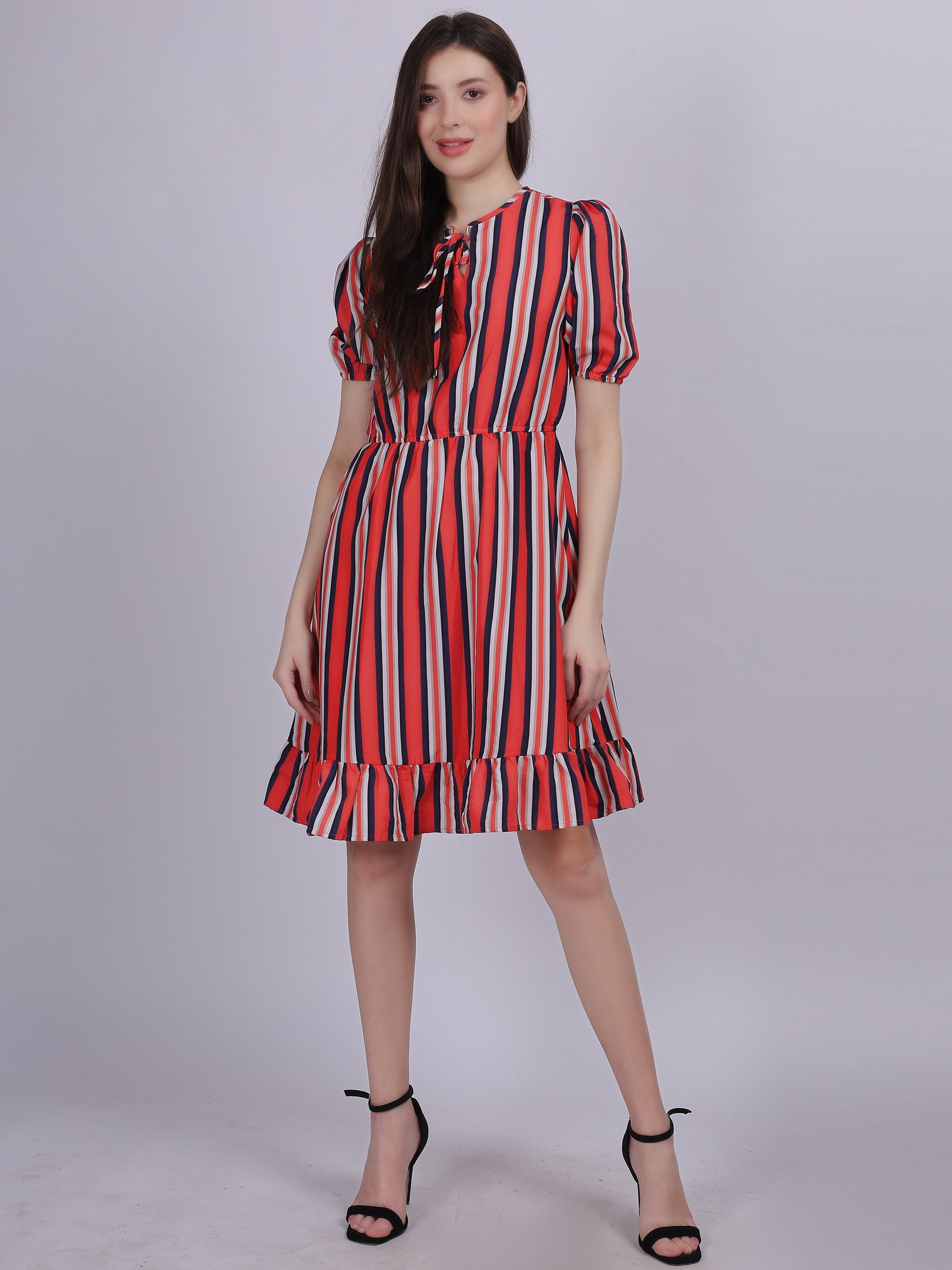 Stripe Print A-line Casual Dress – AUMBE Stripe Print A-line Casual Dress – AUMBE