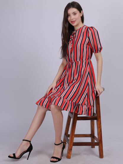 Stripe Print A-line Casual Dress