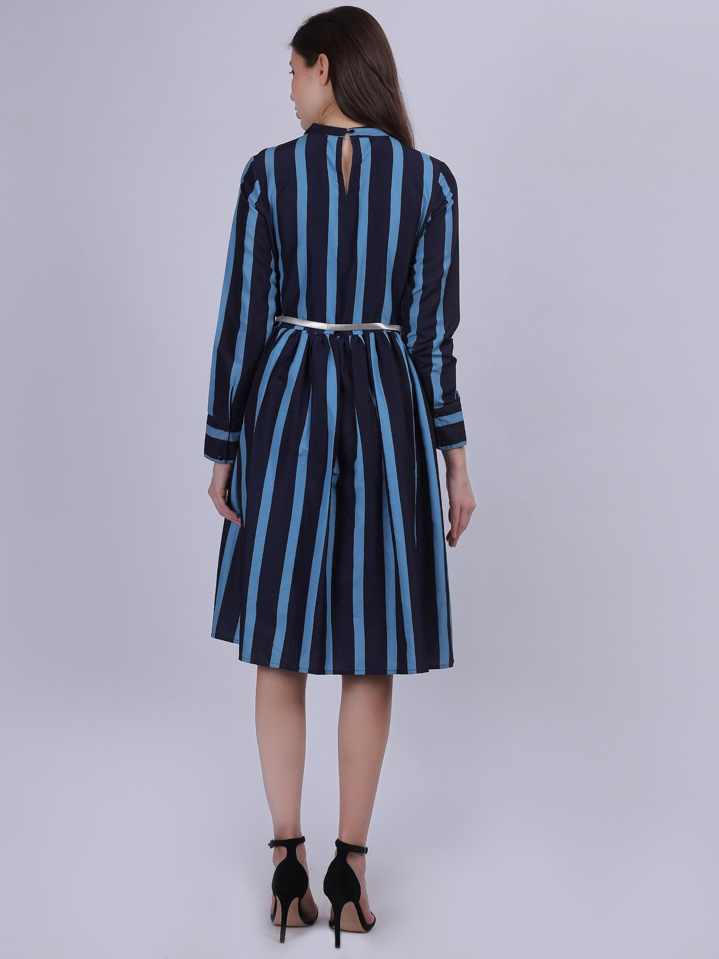 Stripe Print Fashion Dress With Belt