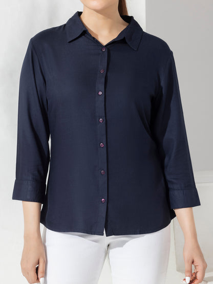 Navy Solid Formal Slim Fit Shirt