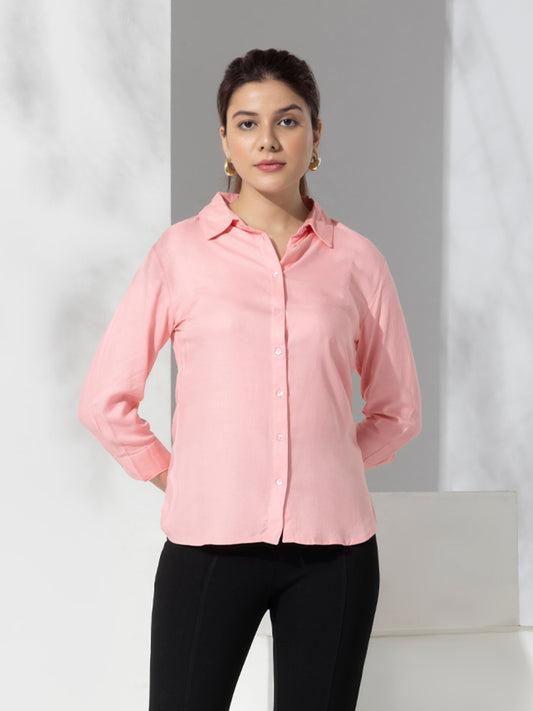 Pink Solid Formal Slim Fit Shirt