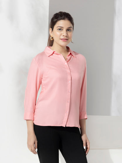 Pink Solid Formal Slim Fit Shirt