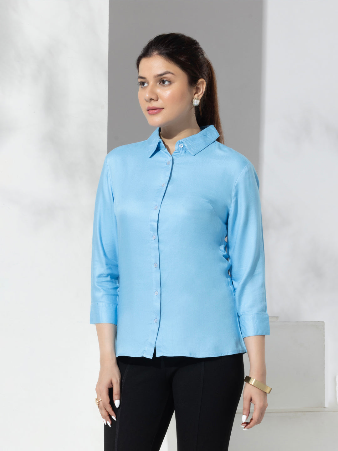 Sky Blue Solid Formal Slim Fit Shirt