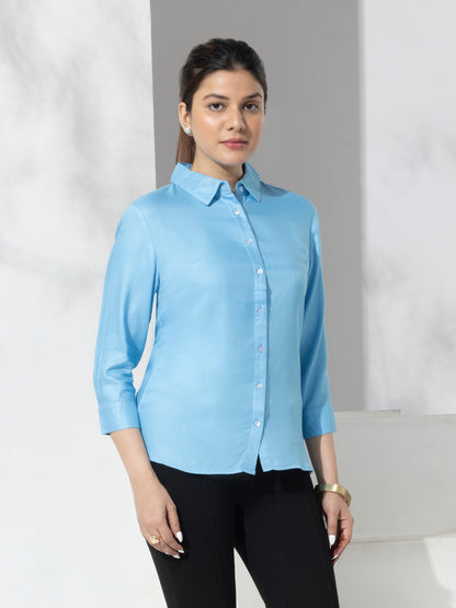 Sky Blue Solid Formal Slim Fit Shirt