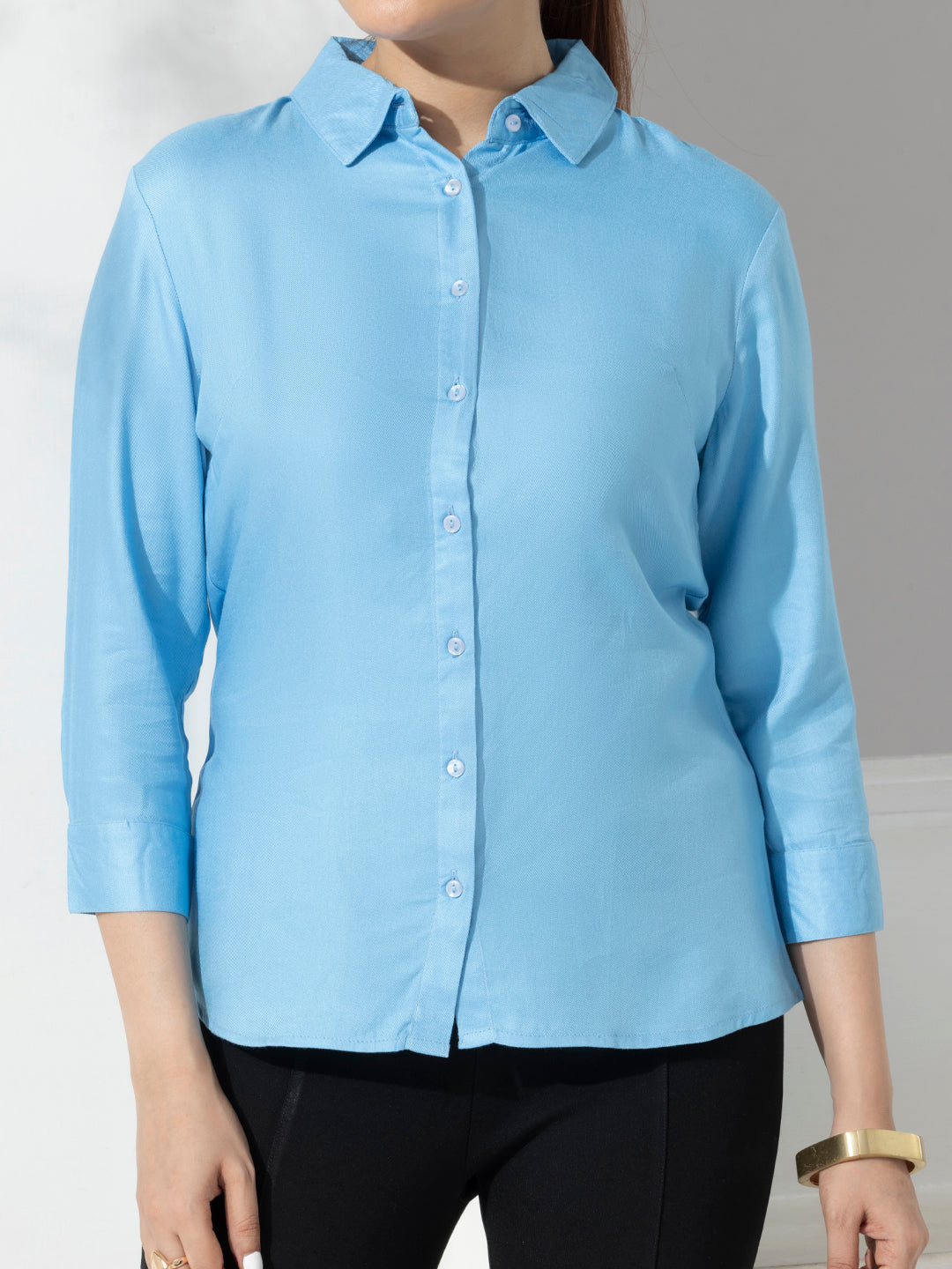 Sky Blue Solid Formal Slim Fit Shirt