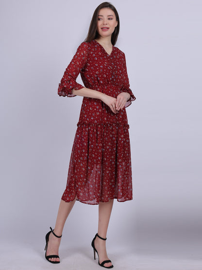 Floral Print Chiffon Long Dress