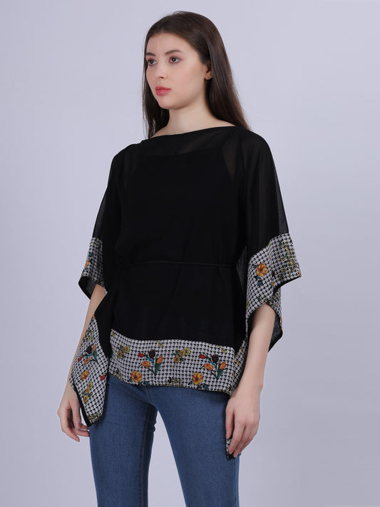 Solid One-shoulder Kaftan Top With Spaghetti And Tassel Cord Belt