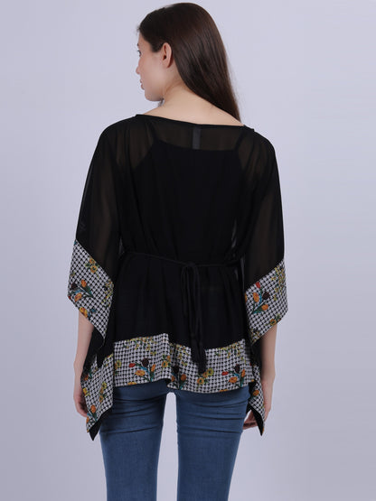 Solid One-shoulder Kaftan Top With Spaghetti And Tassel Cord Belt