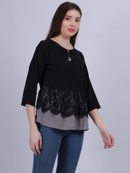 Grey Mix & Match Fashion Top With Lace