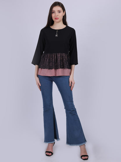 Black Mix & Match Fashion Top With Lace