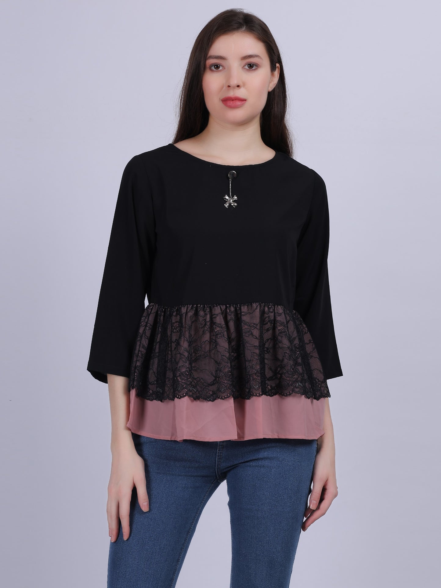 Black Mix & Match Fashion Top With Lace