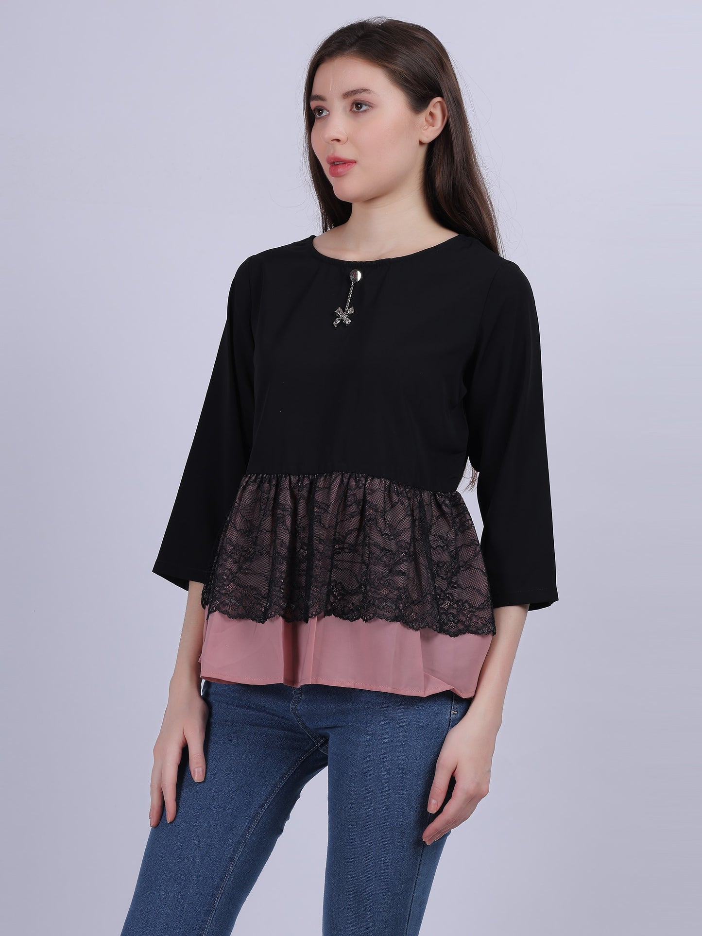 Black Mix & Match Fashion Top With Lace