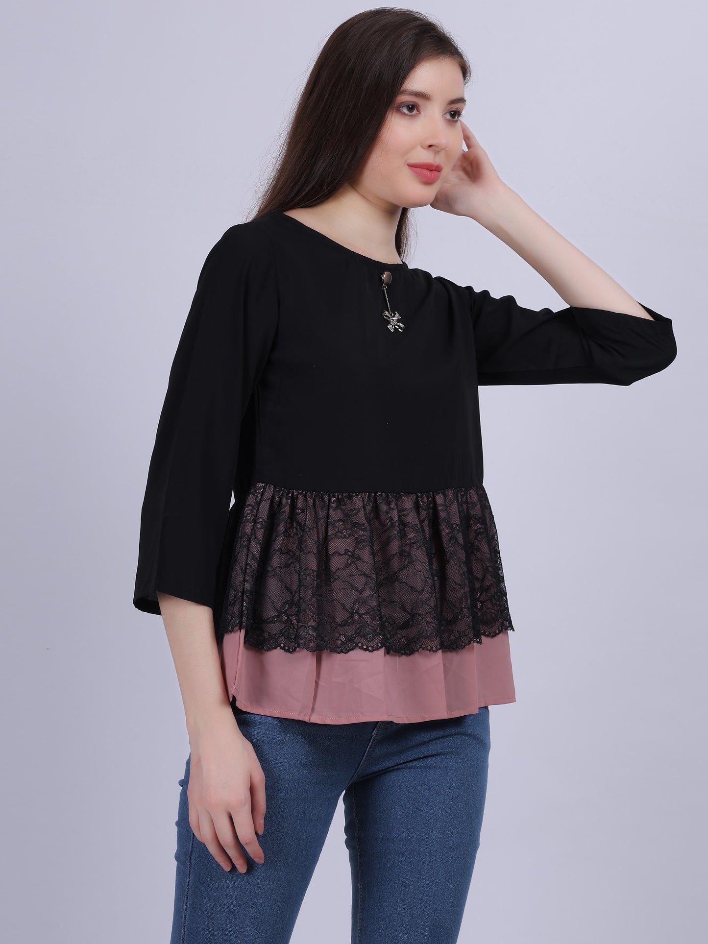 Black Mix & Match Fashion Top With Lace