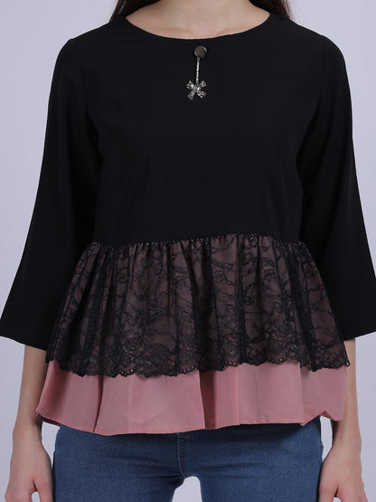 Black Mix & Match Fashion Top With Lace