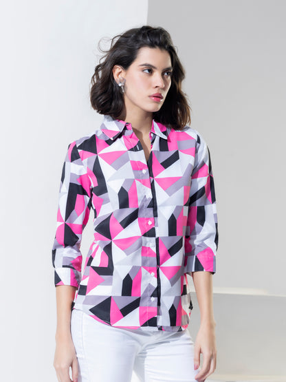 Fashion Geometric Print Casual Shirt