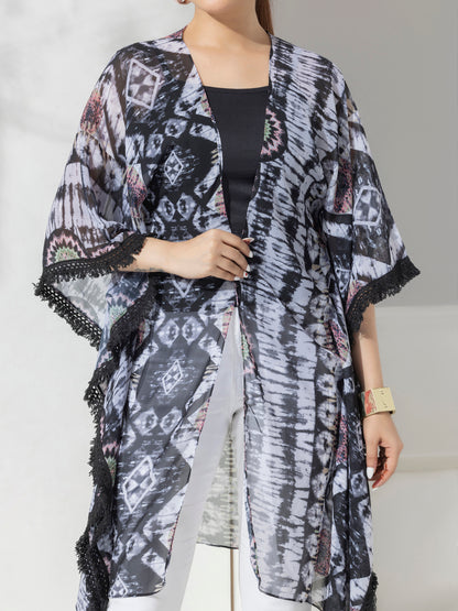 Black Bohemian Fashion Printed Shrug With Lace