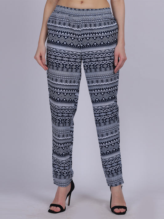 Navy Narrow Fit Printed Trouser Pants