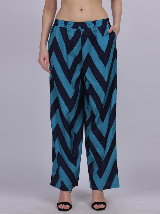 Blue Straight Fit Printed Palazzo Fashion Pants