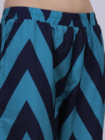 Blue Straight Fit Printed Palazzo Fashion Pants