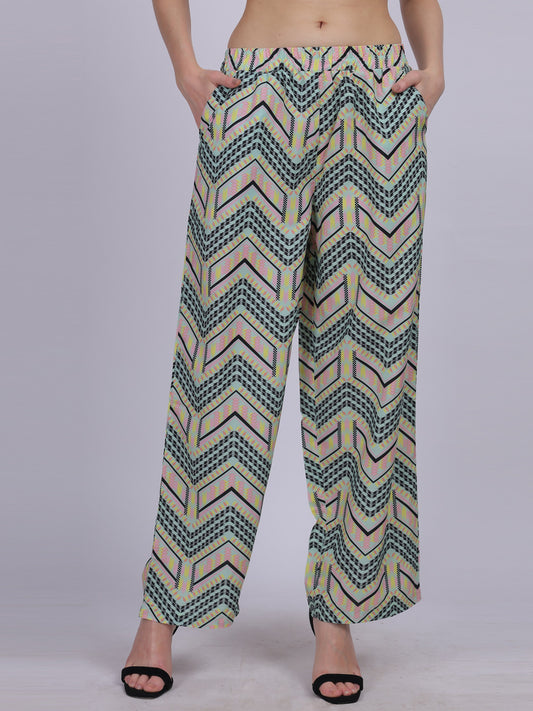 Green Straight Fit Printed Palazzo Fashion Pants