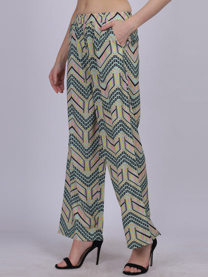 Green Straight Fit Printed Palazzo Fashion Pants