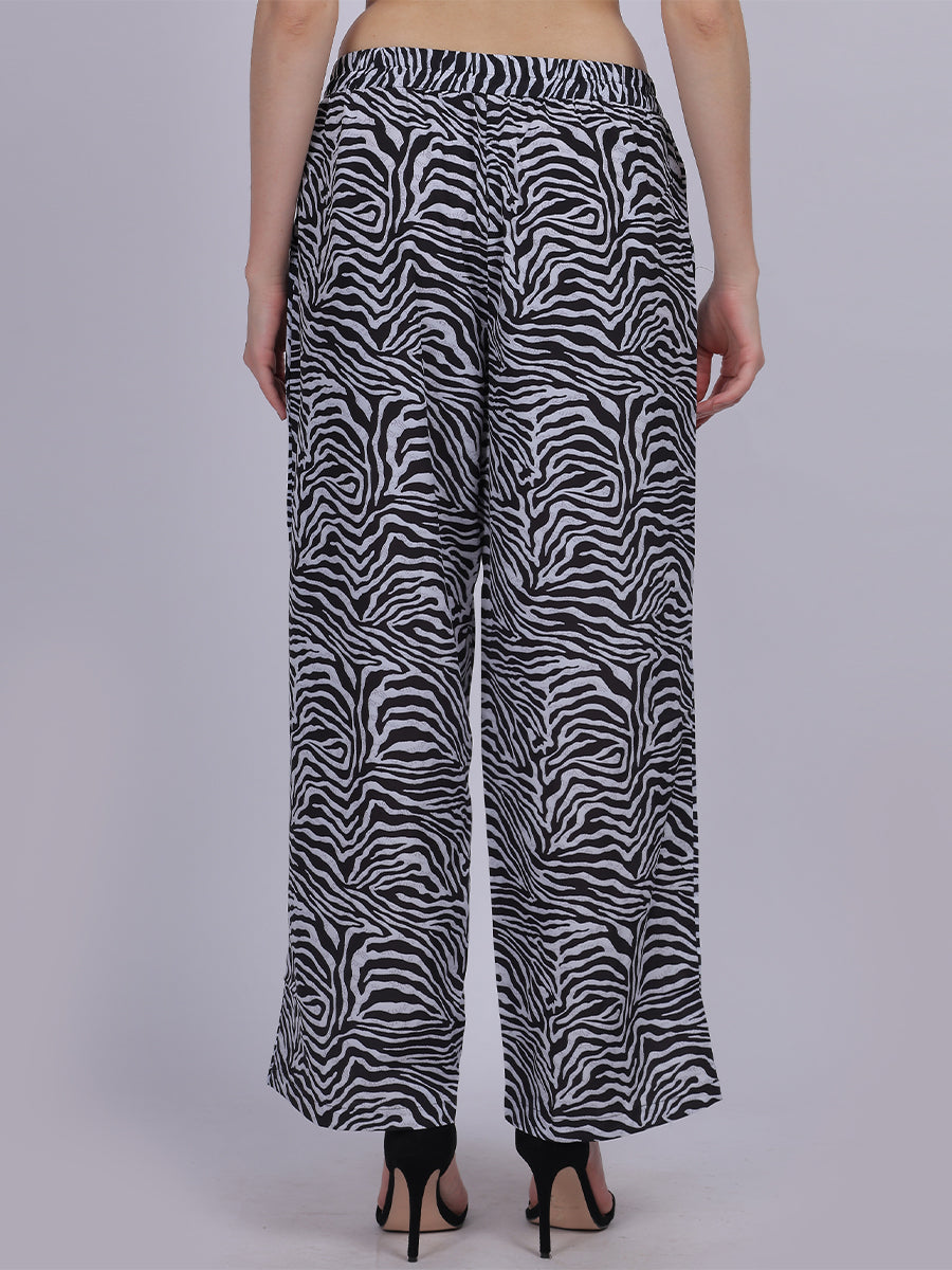 Black Zebra Straight Fit Printed Palazzo Fashion Pants