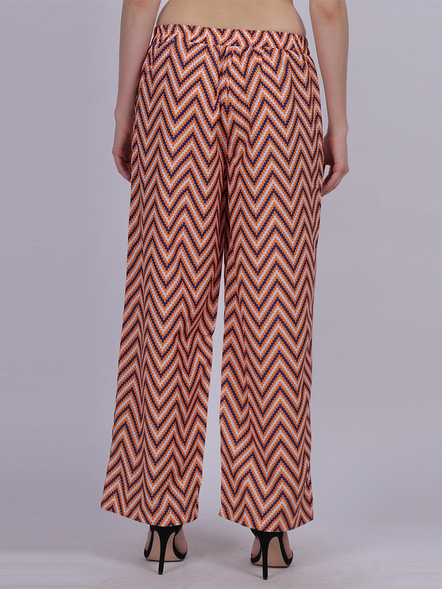 Orange Straight Fit Printed Palazzo Fashion Pants