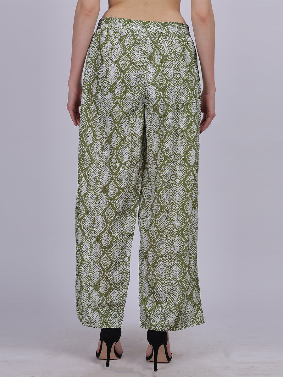 Green Snake Straight Fit Printed Palazzo Fashion Pants