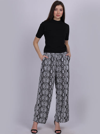 Black Snake Straight Fit Printed Palazzo Fashion Pants