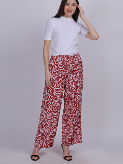 Red Zebra Straight Fit Printed Palazzo Fashion Pants