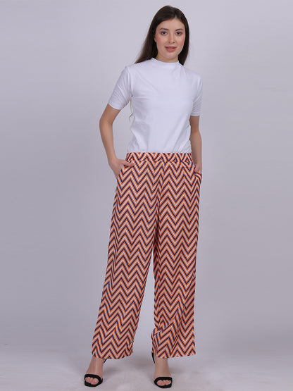 Orange Straight Fit Printed Palazzo Fashion Pants