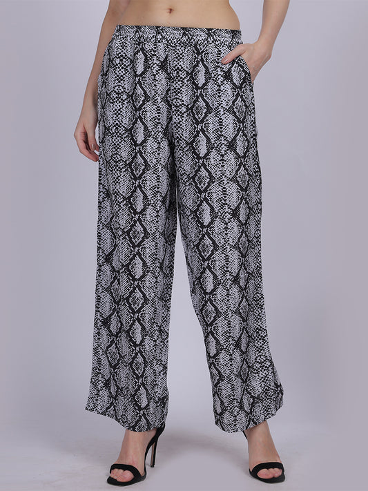 Black Snake Straight Fit Printed Palazzo Fashion Pants