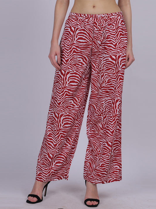 Red Zebra Straight Fit Printed Palazzo Fashion Pants