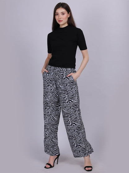 Black Zebra Straight Fit Printed Palazzo Fashion Pants