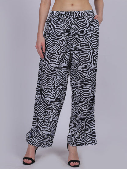 Black Zebra Straight Fit Printed Palazzo Fashion Pants