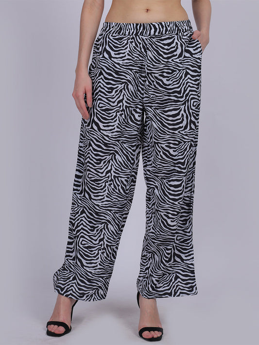 Black Zebra Straight Fit Printed Palazzo Fashion Pants