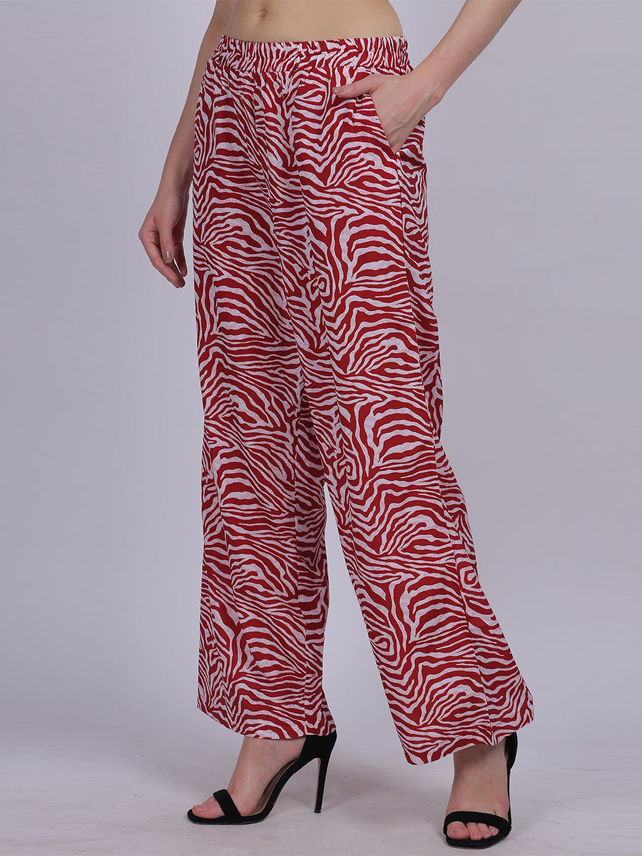 Red Zebra Straight Fit Printed Palazzo Fashion Pants