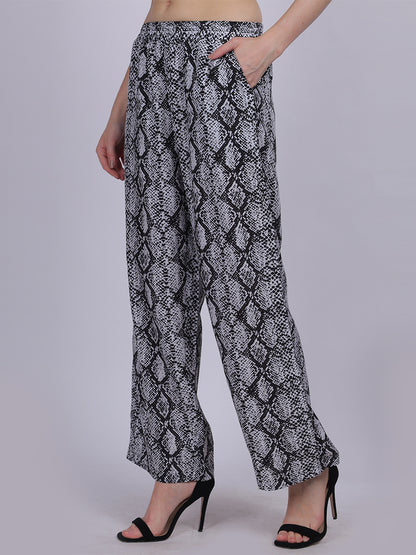 Black Snake Straight Fit Printed Palazzo Fashion Pants