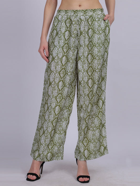 Green Snake Straight Fit Printed Palazzo Fashion Pants