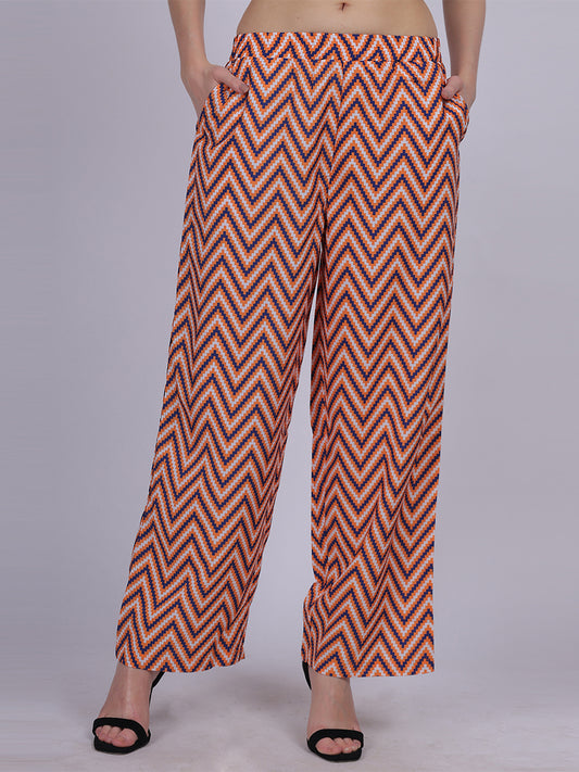 Orange Straight Fit Printed Palazzo Fashion Pants