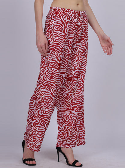 Red Zebra Straight Fit Printed Palazzo Fashion Pants