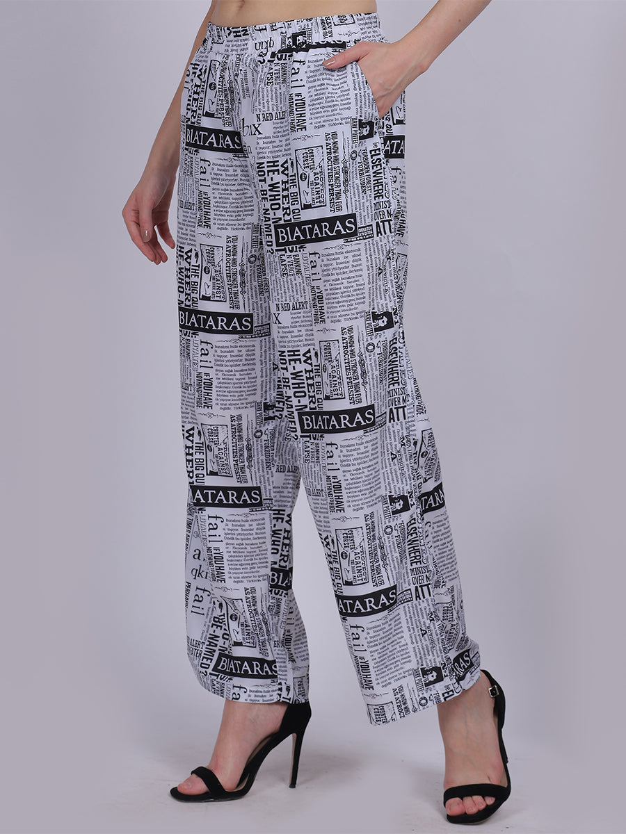 Paper Print Straight Fit Printed Palazzo Fashion Pants