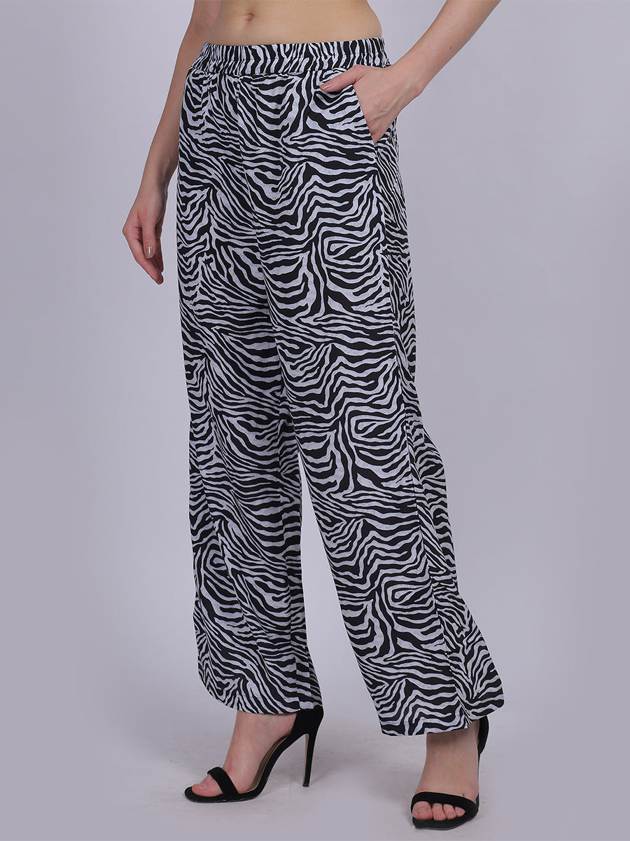 Black Zebra Straight Fit Printed Palazzo Fashion Pants